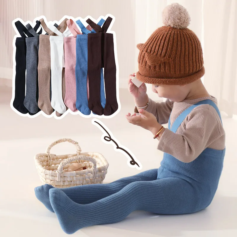 Korean Style Baby Suspender Tights Footed Leggings Candy Color Spring Autumn Baby Leggings 0-2 Years Unisex Infant Pantyhose