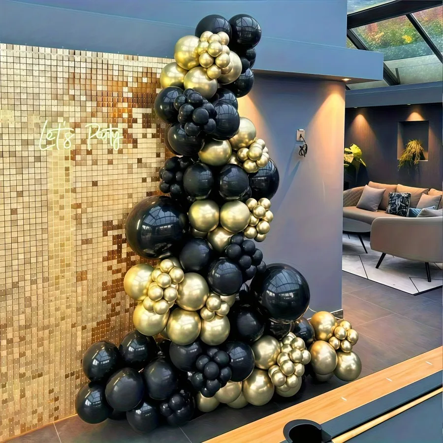 80/40/15pcs Black and Gold Balloon Set -12 Inch Confetti, Suitable for Birthdays and Celebrations
