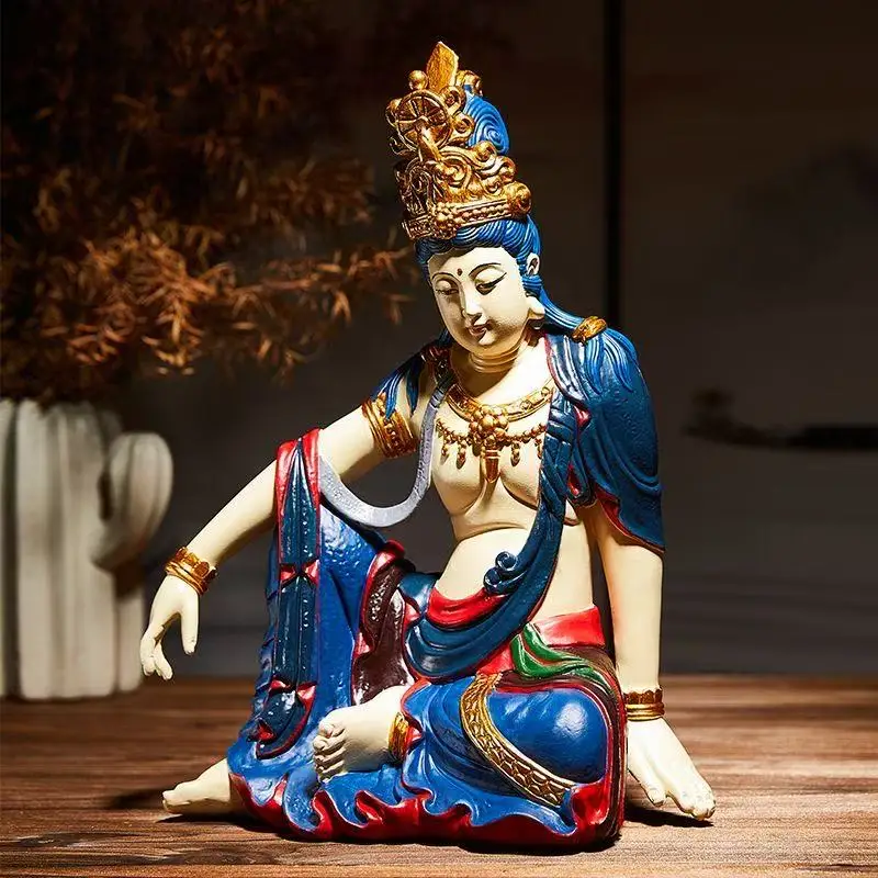 Water Moon Bodhisattva Ornament Sitting Statue Chinese Zen Style Craft for Home Altar Living Room Tea Space Decoration