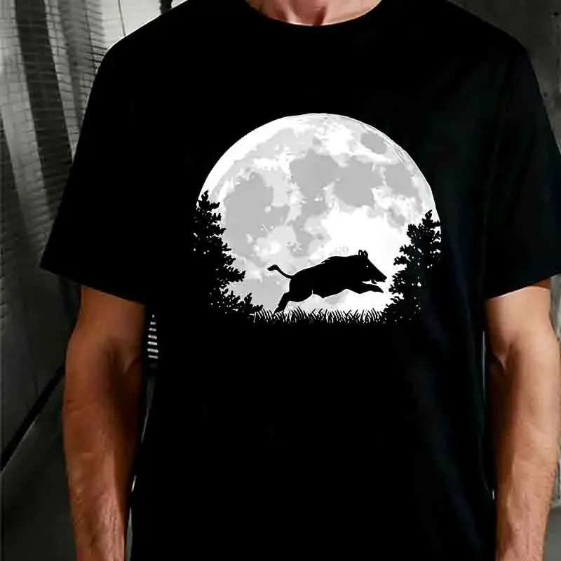 Wild Boar Moon Graphic Print T-shirts Summer Men Casual Fashion High Street Tops Punk Crew Neck Short Sleeve Cotton Tees