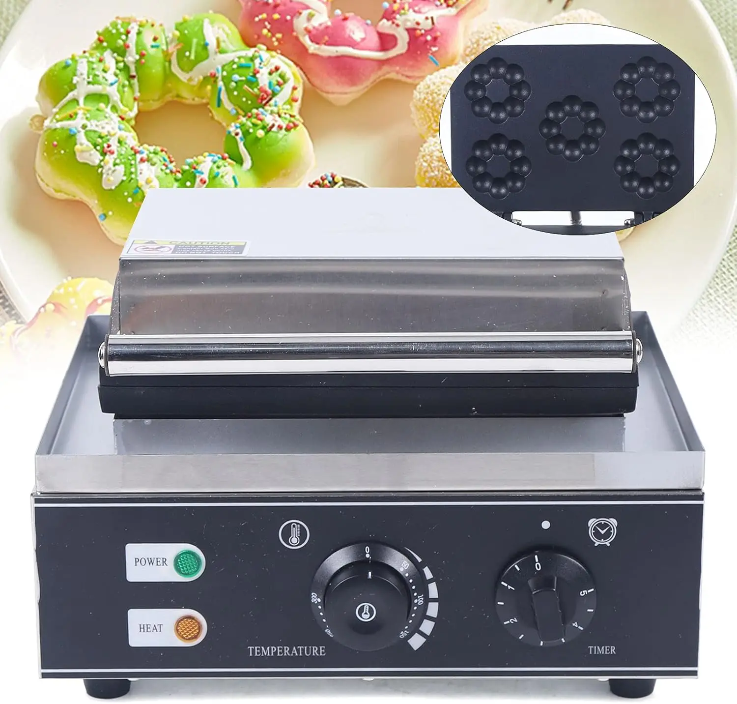1500 واط آلة دونات التجارية 5 ثقوب زهرة البرقوق الهراء الحديد الهراء صانع على الوجهين الكهربائية صانعة حلوى الدونات آلة غير Sti