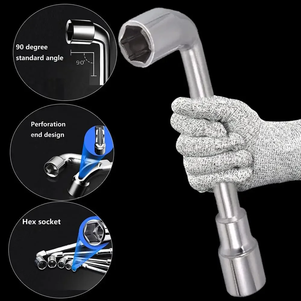 5Piece L-shaped CR-V Hex Socket Wrench Double End Tubular Angled Socket Wrench 8/10/12mm Hand Tool
