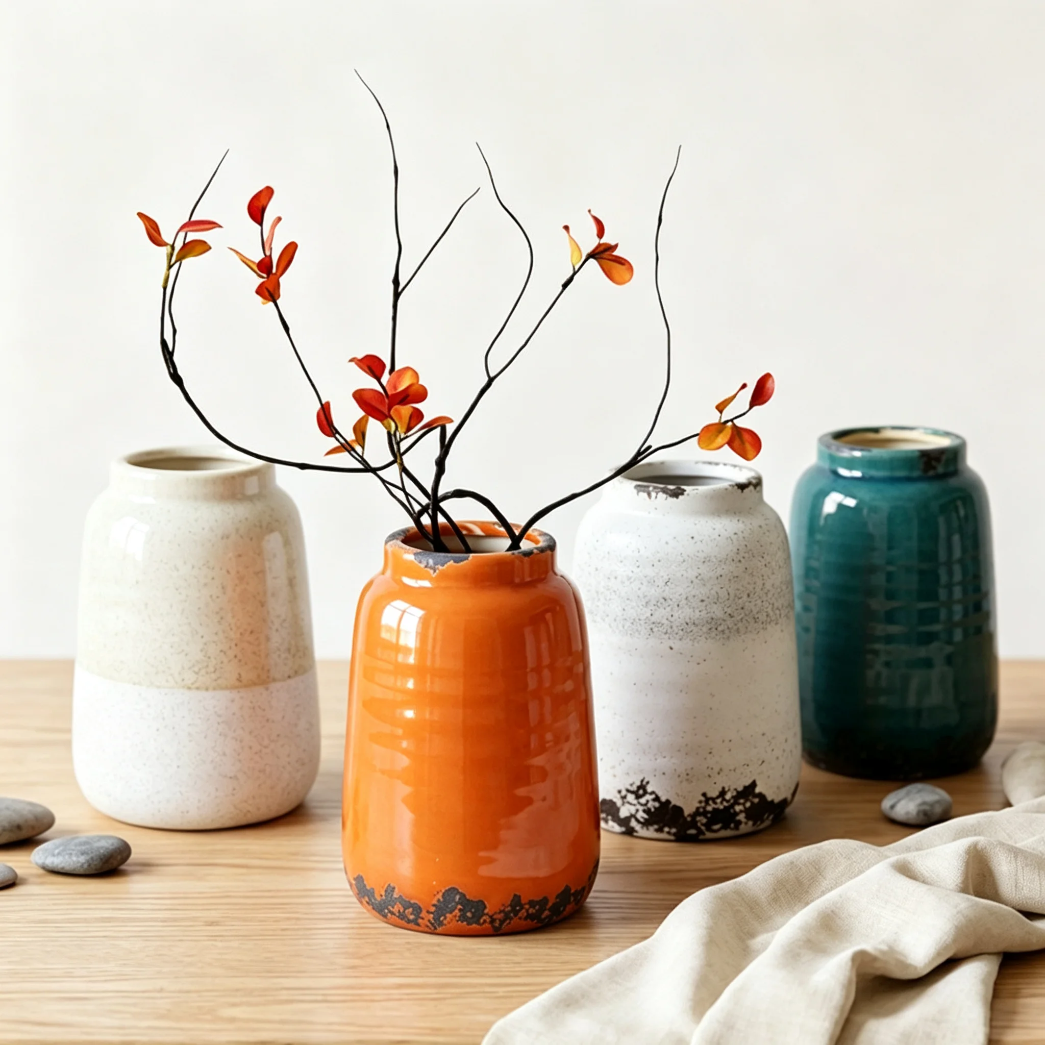 Mini Distressed Ceramic Vase Rustic Wabi‑Sabi Small Flower Vase For Dried Floral Desktop Shelf Tabletop Home Living Room Decor