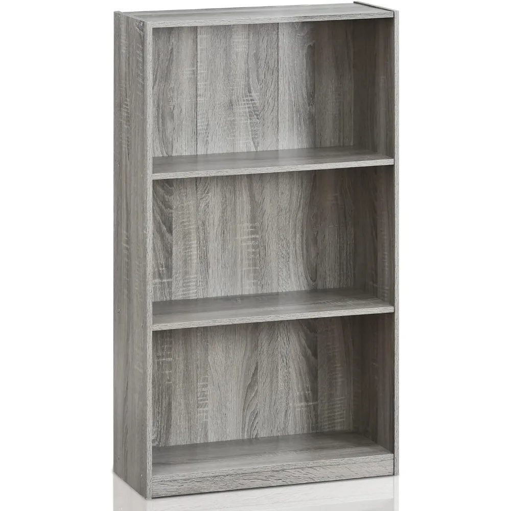 Basic 3-Tier Bookcase Storage Shelves, French Oak Grey