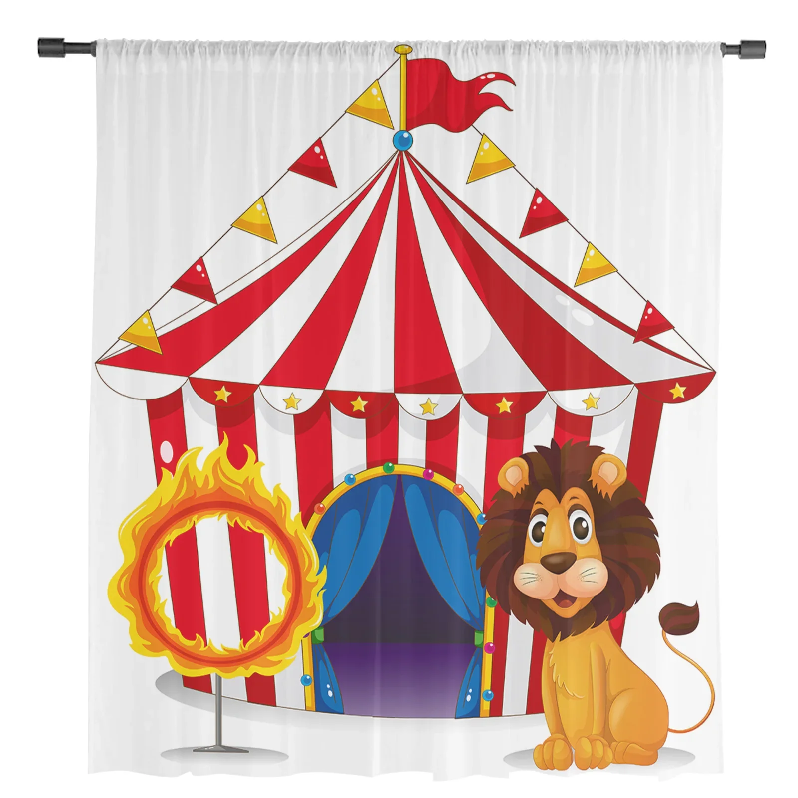 Circus Lion Tulle Sheer Curtains for Living Room Decoration Curtains for the Room Bedroom Kitchen Voile Organza Curtains