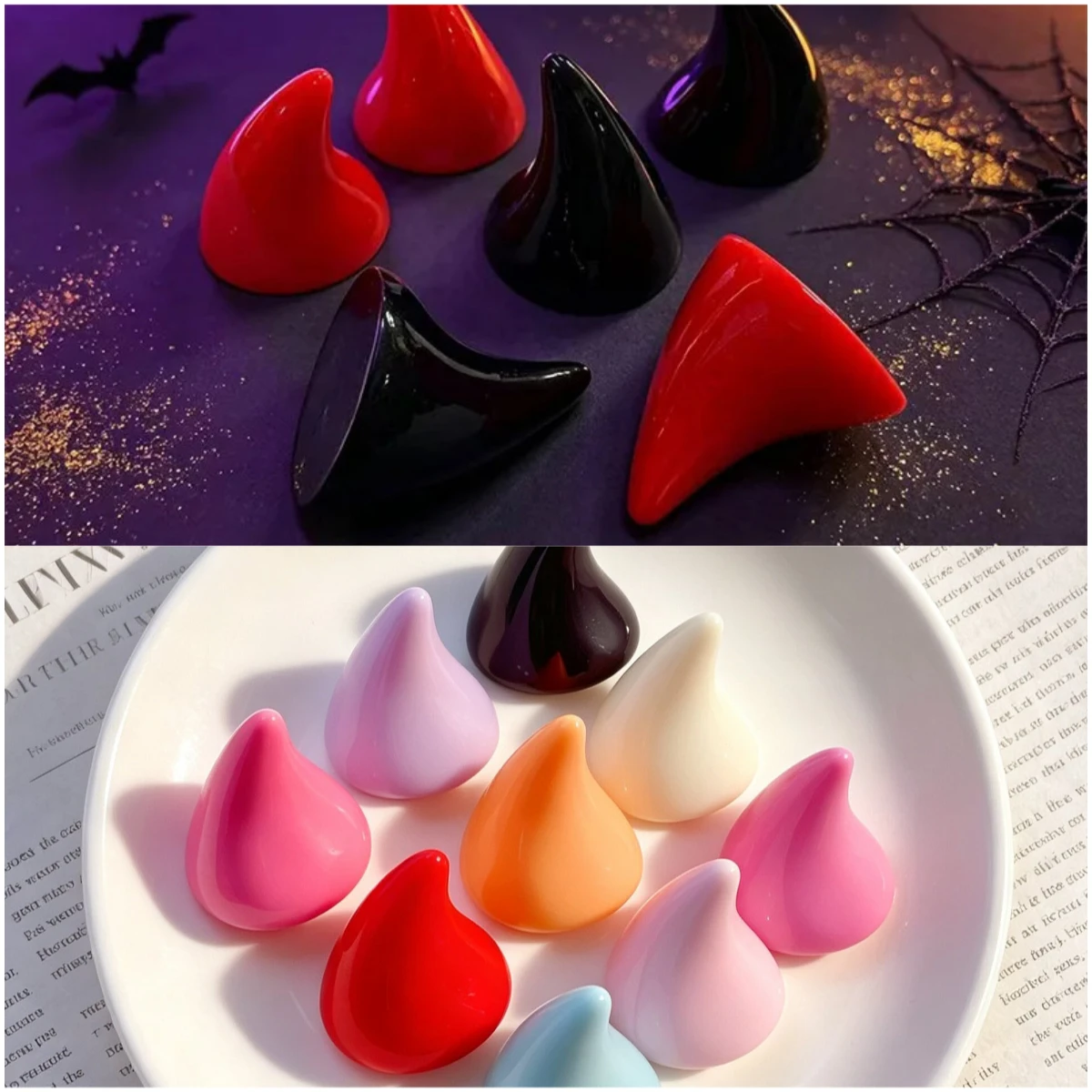100pcs Cute Mini Resin Devil Horns 3D Resin Diy Hairpin Halloween Hairband Jewelry Phone Case Keychain Earring Scrapbook Decort