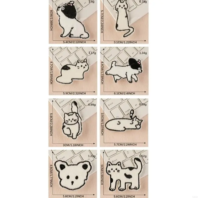 8 Pcs Lovely Animal Repair Patches Iron on Embroidered Patches Cartoon Cats Sew On Decorative Appliques for Clothes Hat Y08E