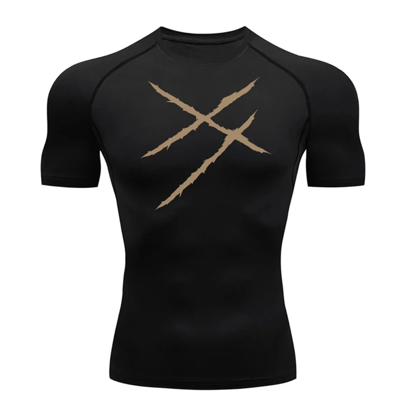 Camicia di compressione atletica ad asciugatura rapida con grafica elegante per uomo, allenamento in palestra, magliette da corsa, top, canottiera, basi, abbigliamento sportivo