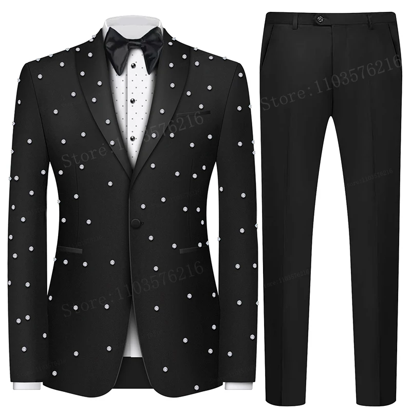 B03 Fashion Crystal Wedding Men's Suit Gentleman Tailor-Made Groom 2-Pieces Formal Occasions Singer Party Suits