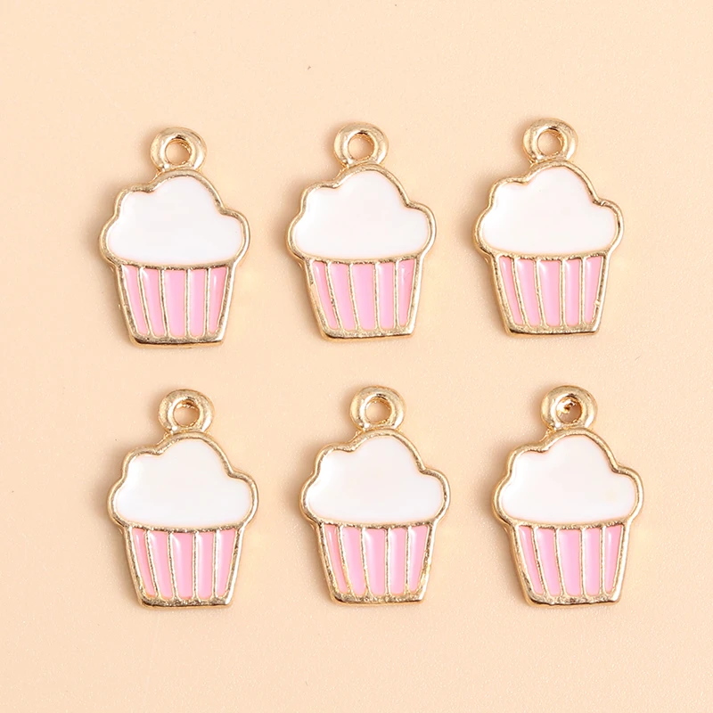 10pcs Cute Little Cake Enamel Charms Gold Color Creamcake Pendants For Making Handmade DIY Jewelry Accessories Necklace Crafts