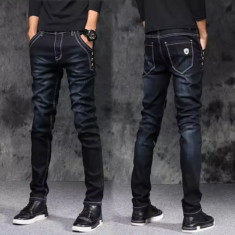 

2024 Men's New Korean Elastic Jeans Long Pants Slim Denim Trousers Spring and Autumn Casual Stretch Fashion Designer Men's Jeans