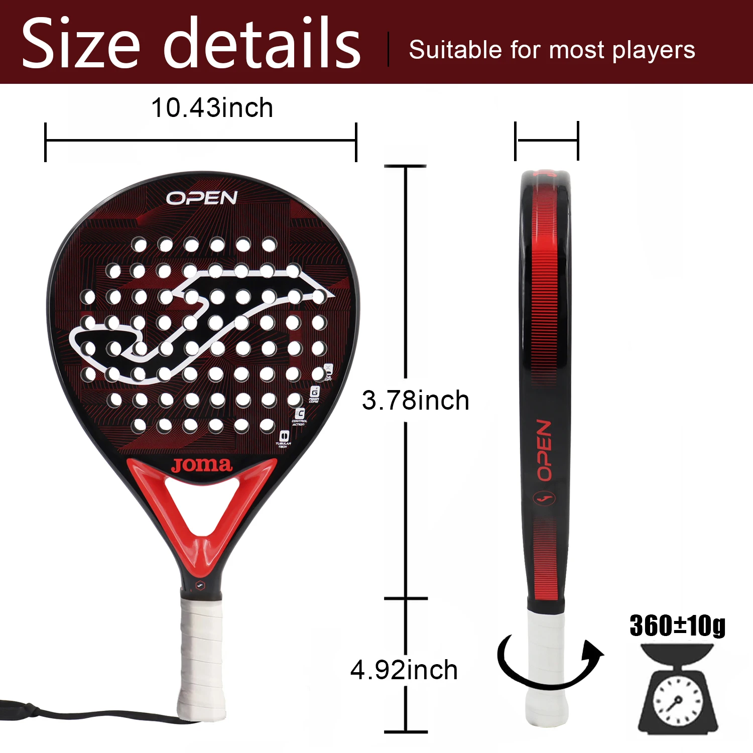 Carbon Padel Racket, Surface with EVA Memory, Flexible Foam Core, for Beginner,Round Shape Outdoor Sports Paddle