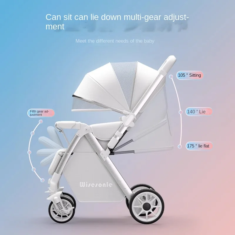 Two-way Baby Stroller Can Sit and Lie Down High Landscape Lightweight One-touch Folding Children Stroller Wider Sleeping Basket