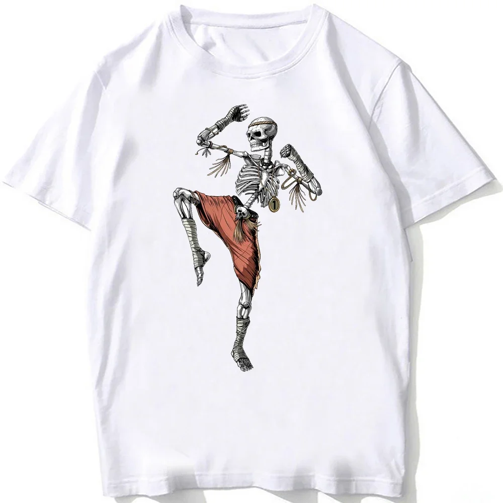 Skeleton Muay Thai Fighter Classic T-Shirt Summer Men Short Sleeve Retro Hip Hop Boy Tops Karate Gecko Lizard White Casual Tees