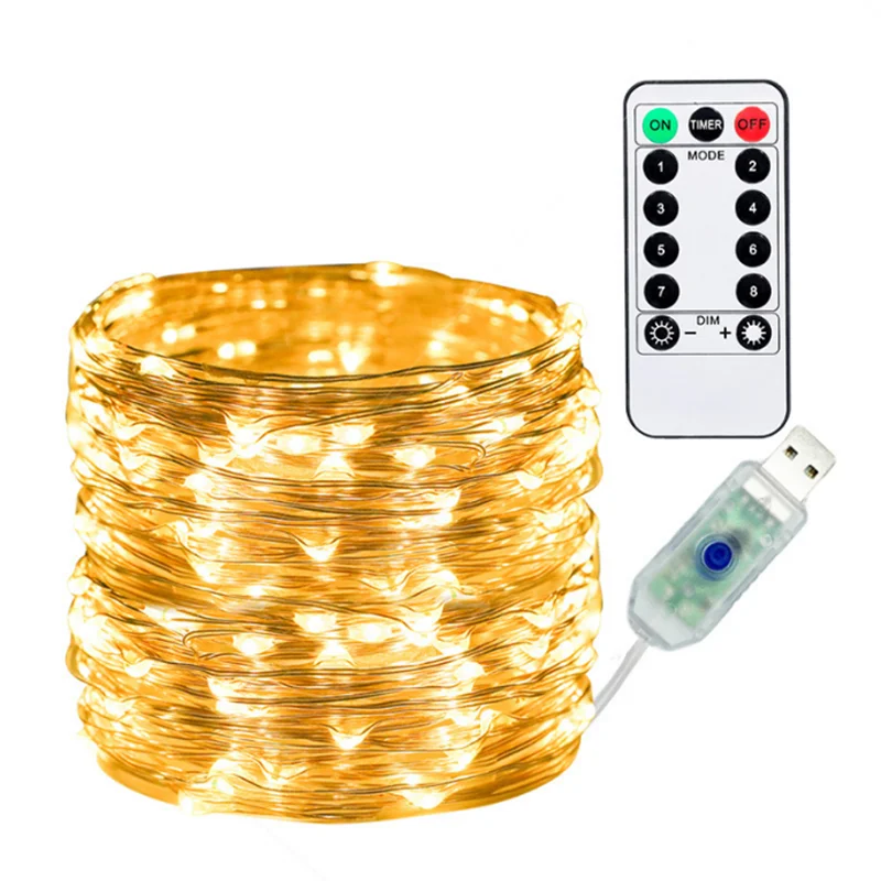 10m 100LED 8 Mode Remote Control LED Fairy Tale Light, USB Power Supply, Christmas, Halloween, Party, Camping, Gift Decoration