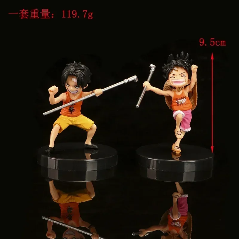 PVC Action Figurine Model Toys, Figura Anime, Luffy, Ás, Sabo com Bastão, Arma, Bonecas de Infância, Presente, 9cm, 3Pcs Set