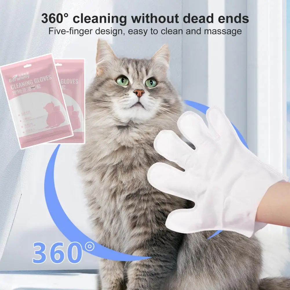 5Pcs/Set  Pet Cleaning Gloves Smooth Surface Cleaning Multifunctional Single Use Waterless Pet Wipes Hypoallergenic Glove for Ho