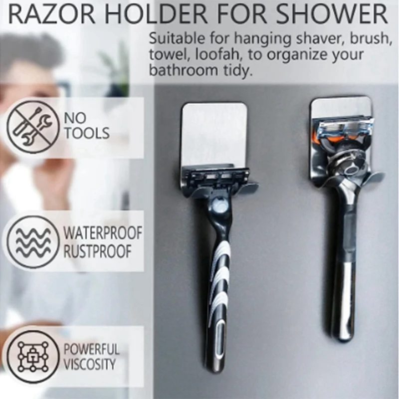 Soporte de gancho para afeitadora de acero inoxidable, colgador autoadhesivo, gancho de almacenamiento de utilidad resistente, organizador de baño