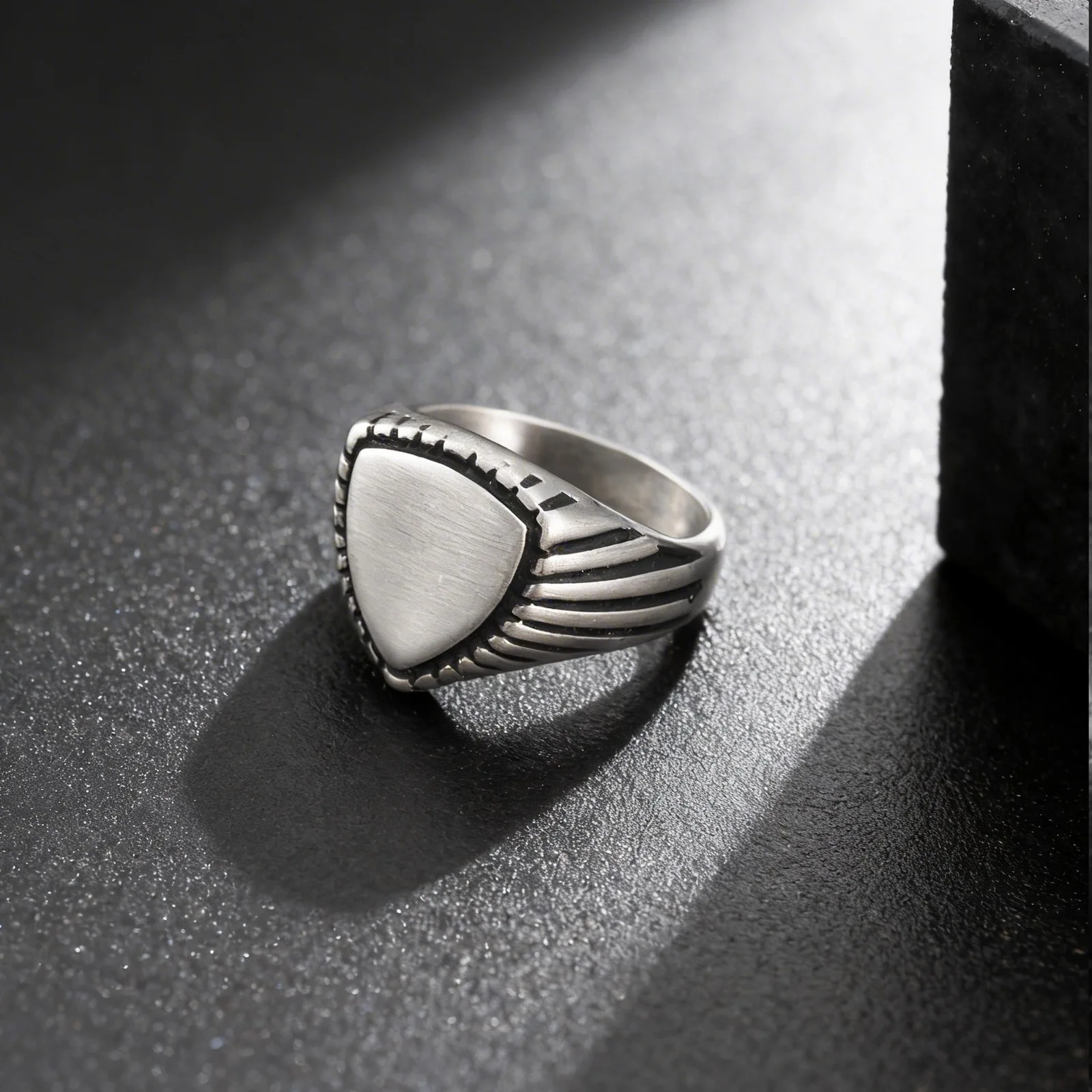 New Vintage Stainless Steel Triangular Ring for Men Gold Plated Jewelry