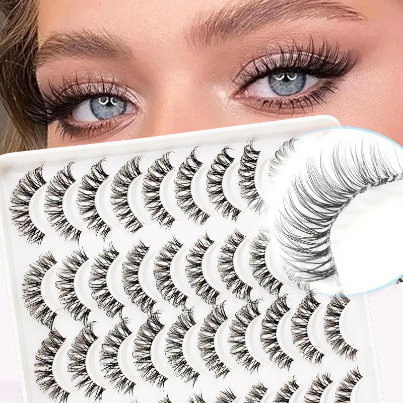 20ペアの3Dナチュラル透明クロスまつげ、低刺激性Dカール、長さ6～9mmと13～15mm、アイメイクを強調します。