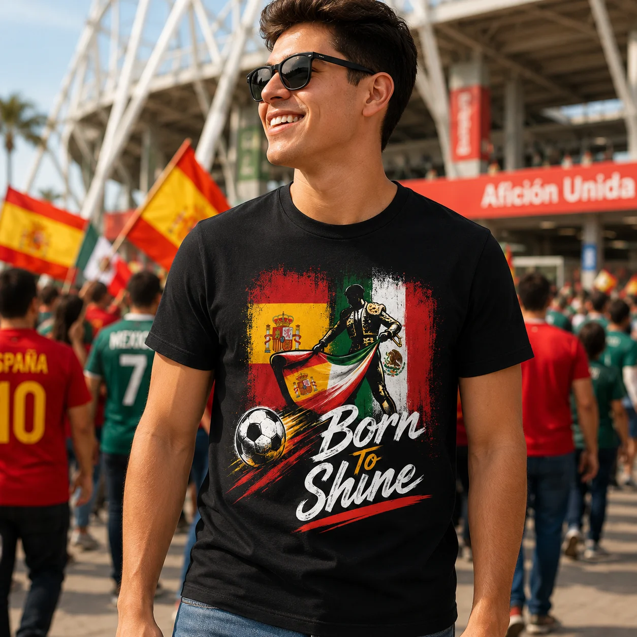 Dual Flag T Shirt United By Football Nation Flag Print Casual Tee For Stadium Cheering Supporter Fan