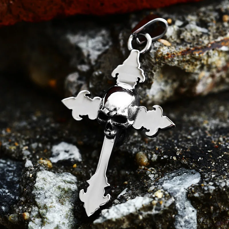 BEIER 2024 New Design 316L Stainless Steel Skull Cross Pendant Punk Biker Men\'s Pendant Vintage Jewelry