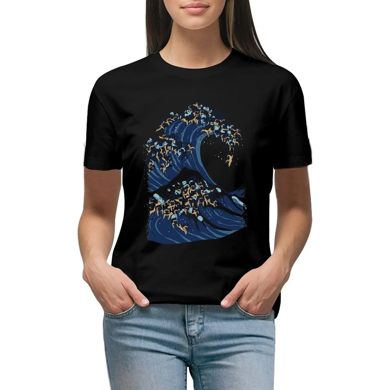 

The Great Wave of Pug T-Shirt customs design your own hippie clothes blacks t shirt dress Women