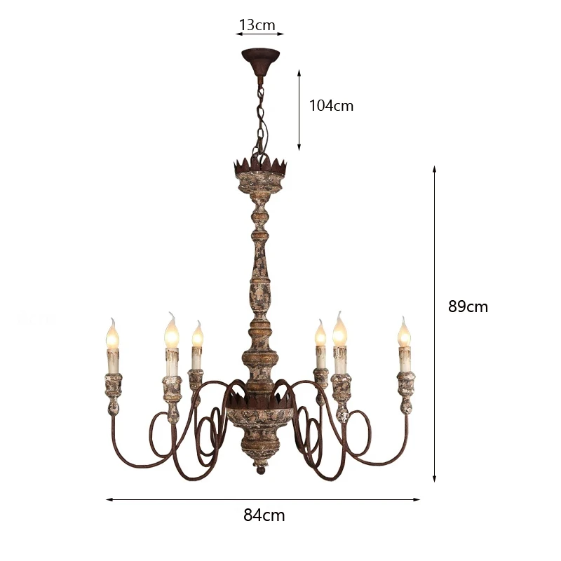 Creative 6 Heads American Rural French Retro Wood Chandelier Light Living Room Dining Room Pendant Lamp Bedroom Table Lamps