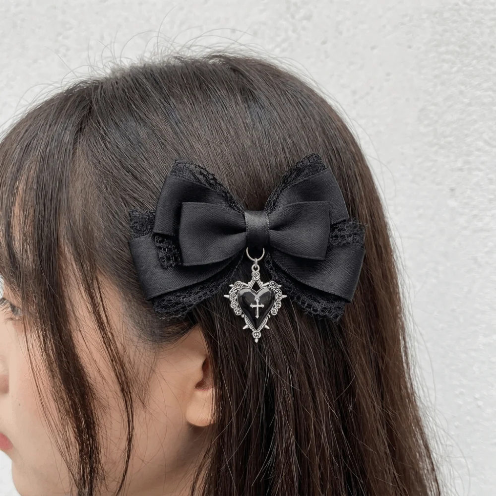 Fashion Y2K Bow Hair Clip Gothic Ribbon Cute Duckbill Clip Alloy Punk Children Side Clip Women