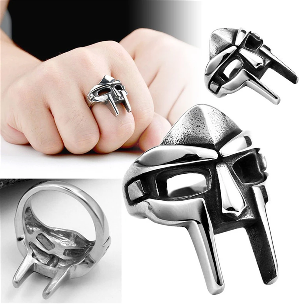 Retro MF DOOM Mask Rings For Men Gladiator Punk Style Egyptian Pharaoh Male Ring Hip Hop Halloween Jewelry Party Accessories