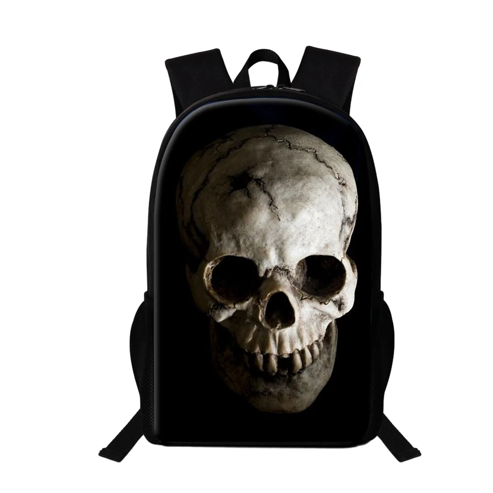 Sac à dos d'impression bleu tête de mort 3D, sac d'école pour adolescent, sac à dos cool pour hommes, sacs de livre de voyage pour enfants, sacs à dos pour enfants, 16 pouces