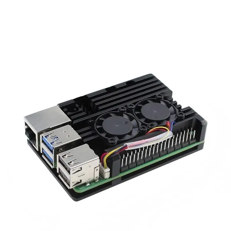 Armor Aluminum Case with PWM Variable-Speed Single/Dual Cooling Fan Metal Shell Auto Cooling Metal Case for RPI5 Raspberry Pi 5
