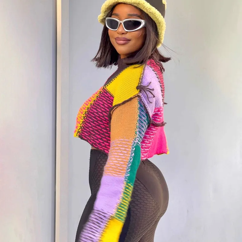 Knitted Y2K Sweater Tops Sexy Baggy Fashion Sweatshirts Streetswear 2023 Winter Fall Clothes Women Girls Cute Crop Knit Tops