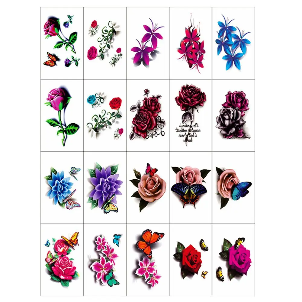 

for Body Hands Arm Leg Girls 3D Butterfly Black Rose Fake Tattoo Women Tattoo Decals Flowers Temporary Tattoo Body Art Stickers
