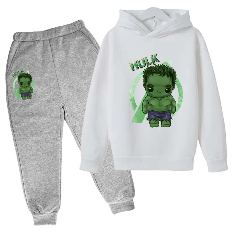 Felpa con cappuccio stampata creativa Hulk per bambini autunno e inverno set abbigliamento sportivo per bambini pantaloni in cotone per bambini 2