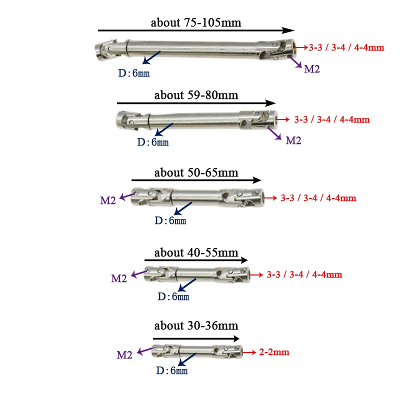 

1pcs 2mm 3mm 4mm 5mm M2 M4 Metal Drive Shaft CVD Driveshaft For 1/8 1/10 1/12 1/16 RC Car Axial SCX10 TRAXXAS TRX4 D90