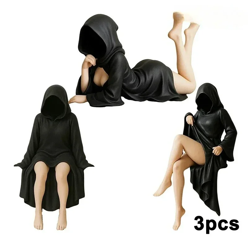

New Tuba Mysterious Statue Gothic Black Robe Queen Figure Bookshelf Sculpture Spooky Sitting Statues Desktop Ornaments Gifts