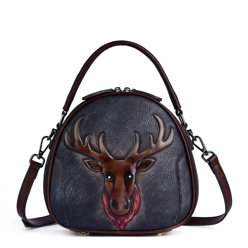 

Retro Embossed Deer Head Portable Cowhide Women's Small Single Shoulder Oblique Span Portable Original Personality Leather Bag