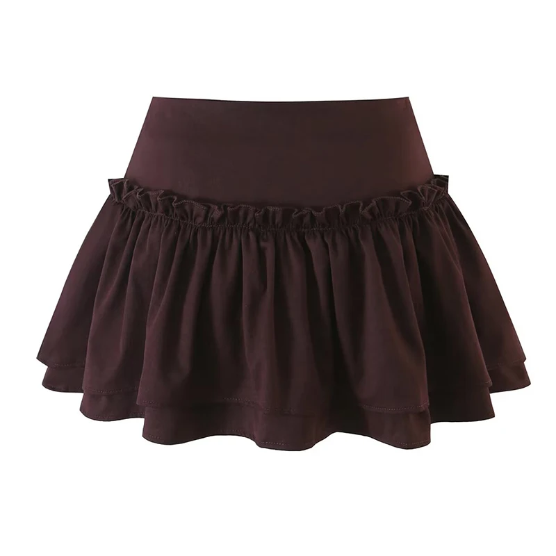 YENKYE Women Ruffle Tiered Cake Mini Skirt High Waist Double Layer Flared Cute Casual Short Skirts With Shorts Lining