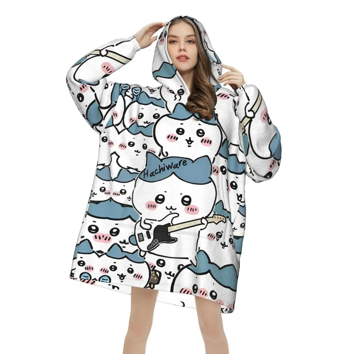 

Одеяло Chiikawa Hachiware Usagi, толстовка большого размера, носимый свитшот, одеяло, теплые подарки для женщин, девочек, подруг