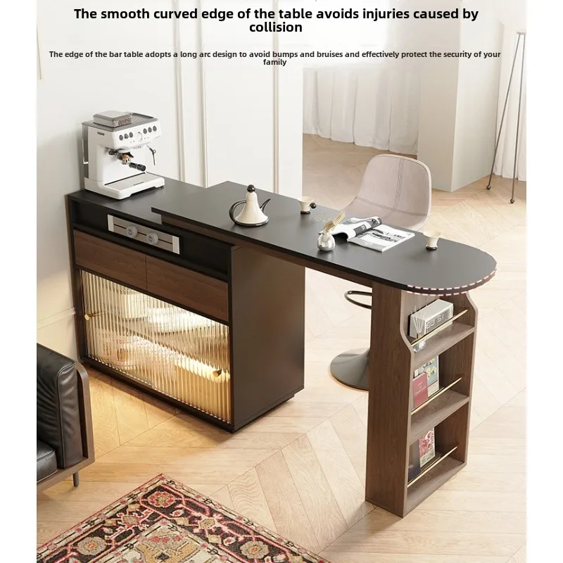 

Retro solid wood retractable bar table integrated cabinet living room household small apartment balcony leisure bar