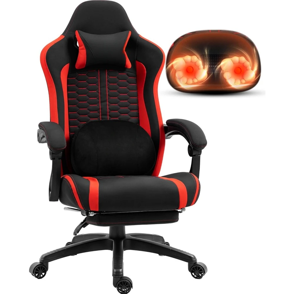 Gaming Chair with Heated Massage Lumbar Support, Ergonomic Gamer Computer Chairs with Pocket Spring and Footrest, Gamer Chair