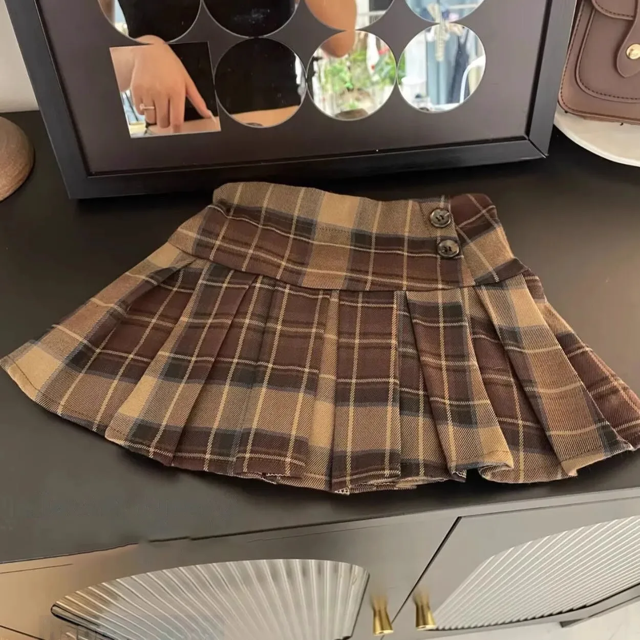 الفتيات ربيع الخريف الحلو والتوابل نمط الكلية نمط قميص محبوك سترة منقوشة مطوي تنورة نصف تنورة ثلاث قطع مجموعة #5