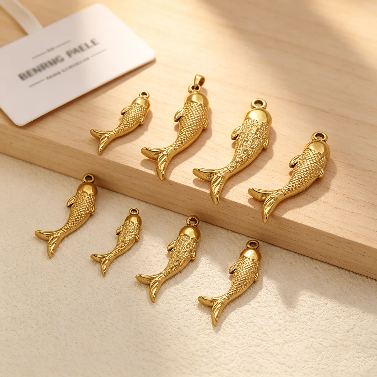 3pcs Stainless Steel 3D Fish Charms 18K PVD Gold Waterproof Pendant Connectors for Necklace Keychain DIY Jewelry Making Supplies - view 5