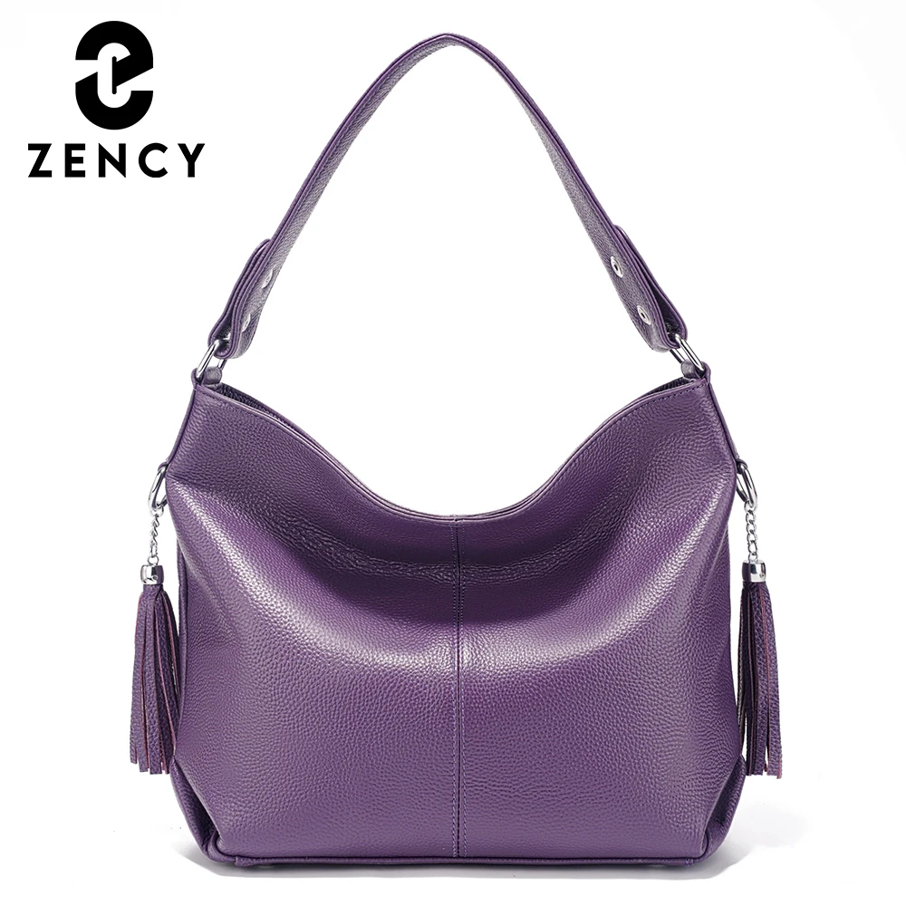 Zency Fashion Soft Real Genuine Leather Tassel Women's Handbag Ladies Shoulder Tote Messenger Hobo Bag Satchel Purple Green