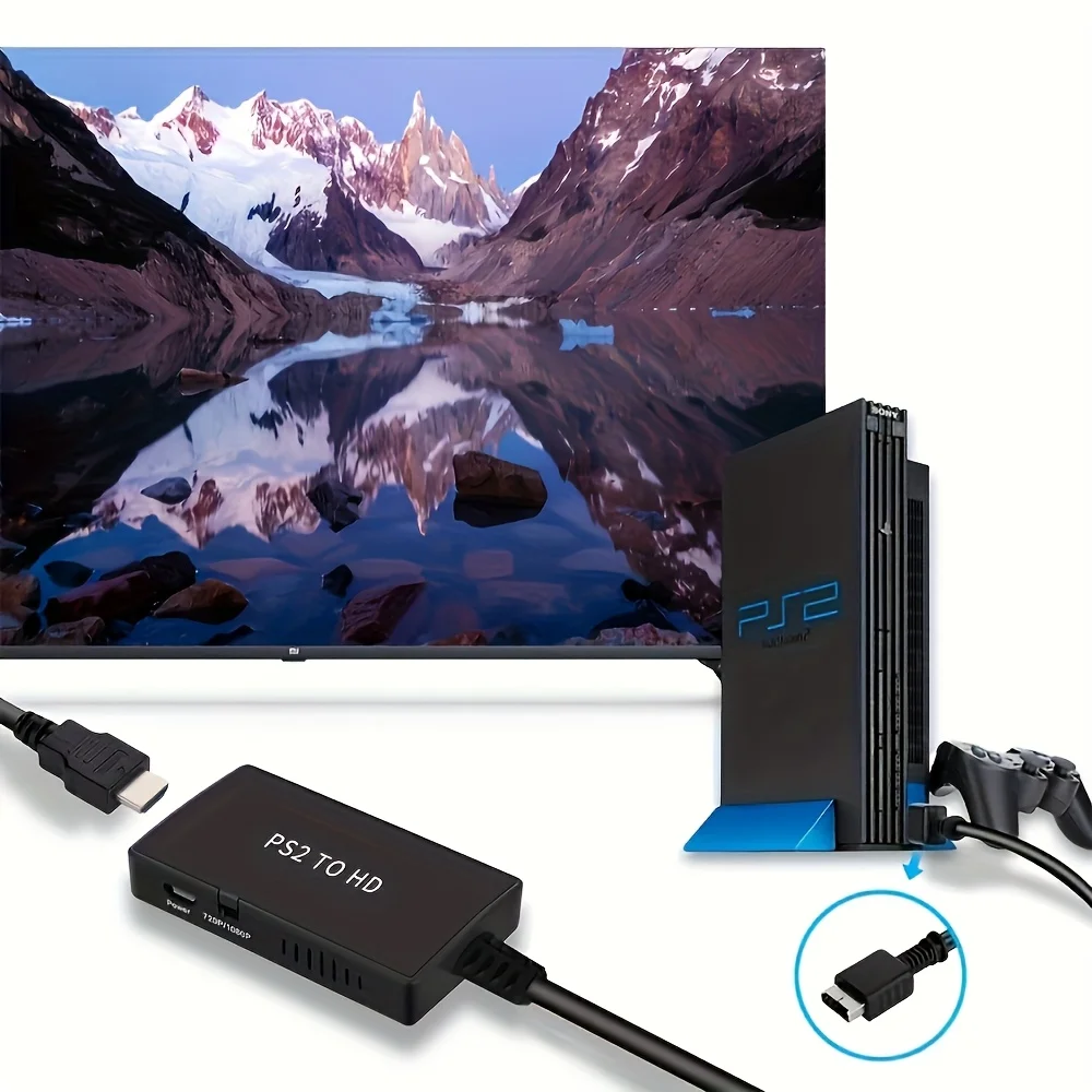 PS2 to HDMI‑Compatible Adapter 1080P Full HD Converter 3.5mm Jack Plug&Play Supports 480i 480p 576i Retro Game