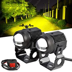 LED Motorcycle Headlamp Car Headlight Bulbs Auto Spotlights Lamp Projector Lens Dual Color Spot Fog Work Auxiliary Light 70W