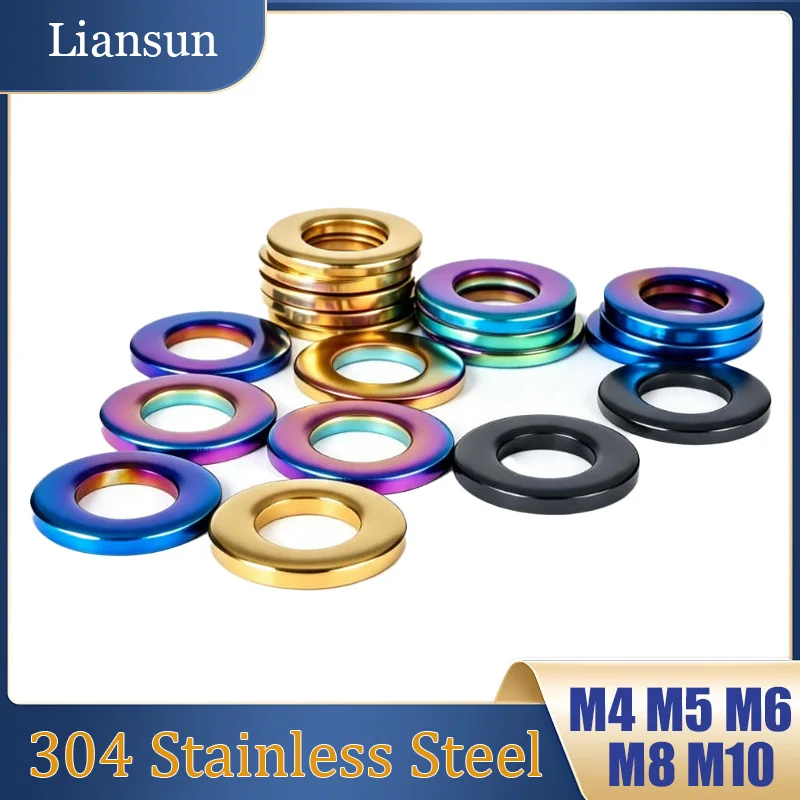 304 Stainless Steel Color Flat Gasket M4 M5 M6 M8 M10 PVD Vacuum Coated Flat Gasket Suitable for Bicycle/Motorcycle Modification