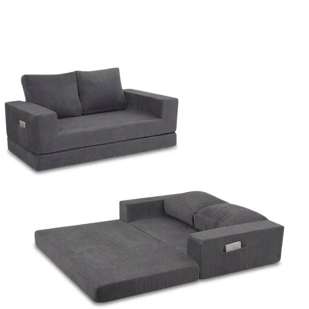 Roll Packed Compressed Foam Folding Convertible Lazy 2 Seater Sleeper Sofa Bed Apartment Cloth Living Room