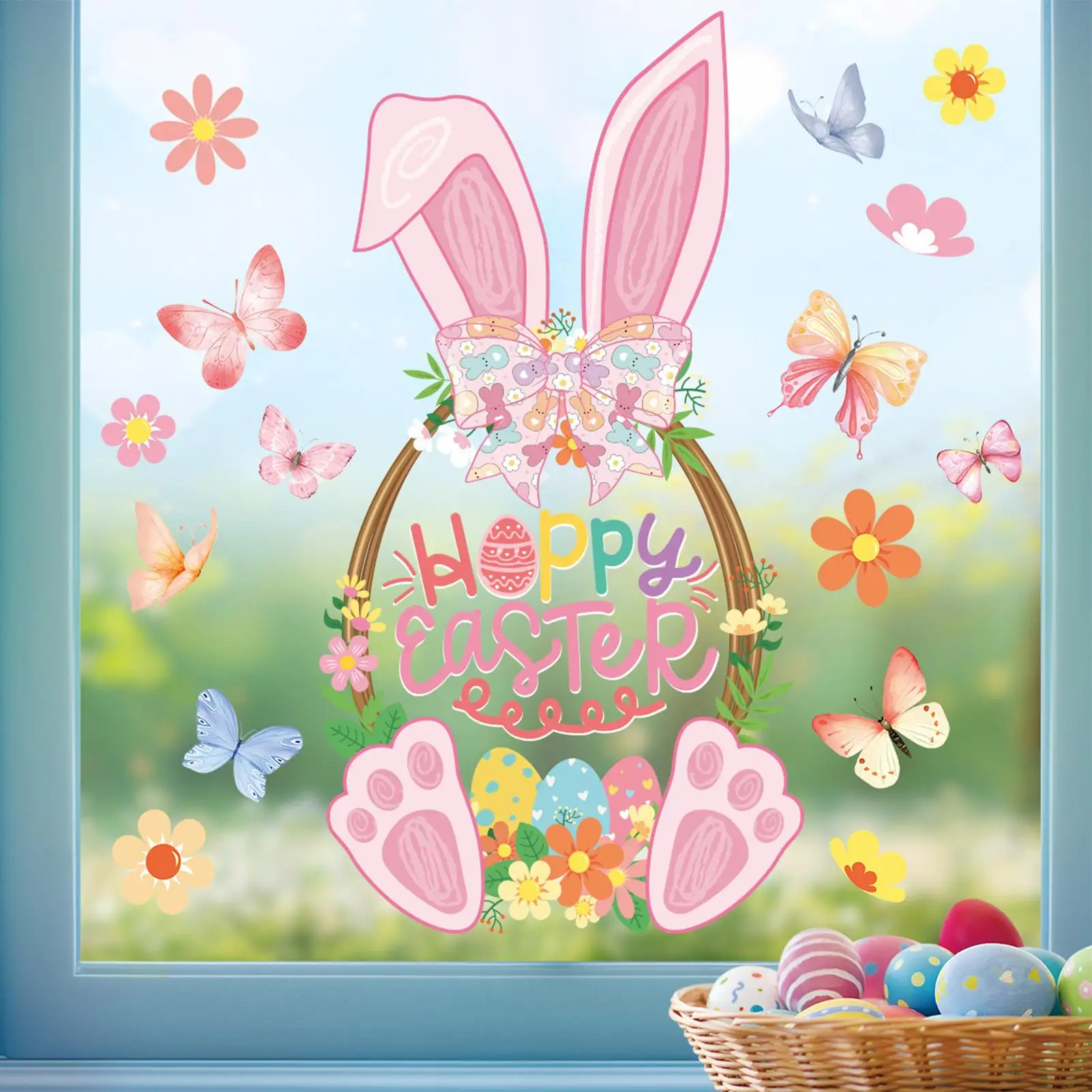 Easter Window Clings Static Decals Double Sided Spring Bunny Decor for Home Classroom Office Party Glass Door Wall Holiday
